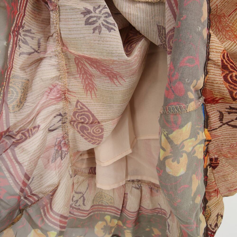 Zara Dress Tan Leaf Floral Pattern Nude Beige Bell Sleeve Embroidered Neckline M - Picture 9 of 12